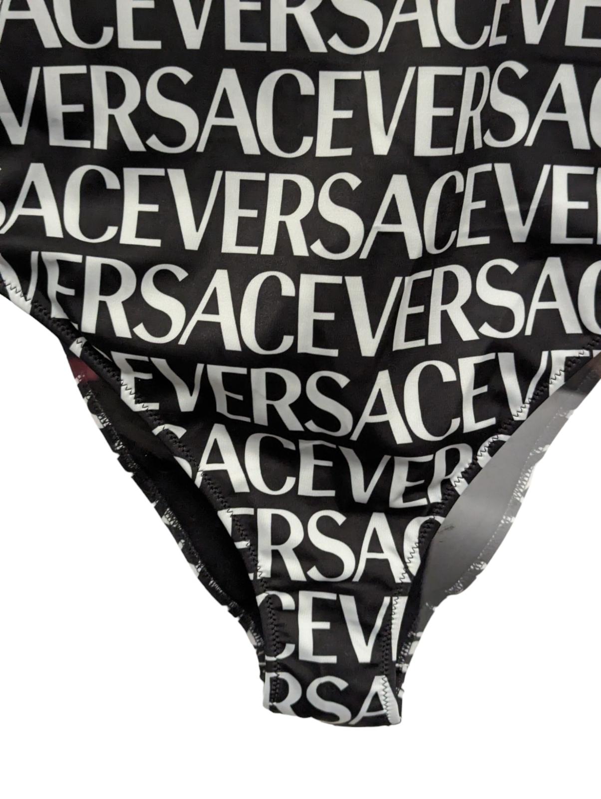 VERSACE Swimsuit Scoop Neck Logo Print Black Swim Costume Size S NEW RRP 435