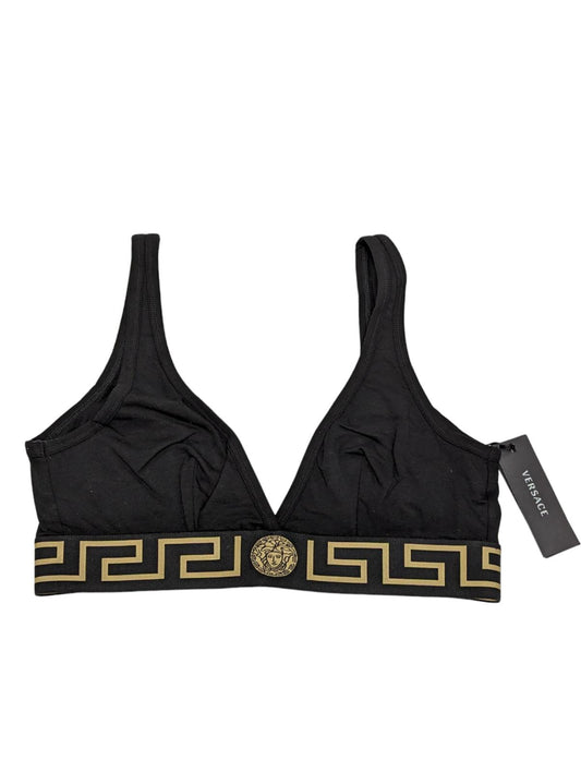 VERSACE Triangle Logo Bralette Black Soft Cup Bra Top Ladies Size L NEW RRP 125