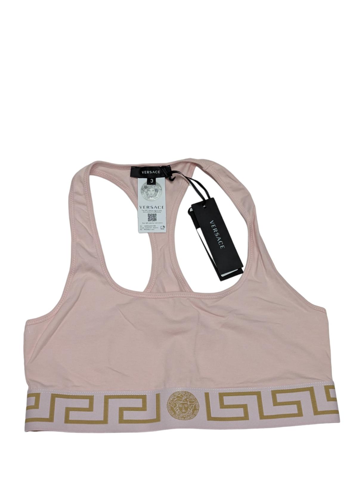 VERSACE Ladies Bralette Top Jersey Softcup Scoop Neck Greca Pink M NEW RRP 75