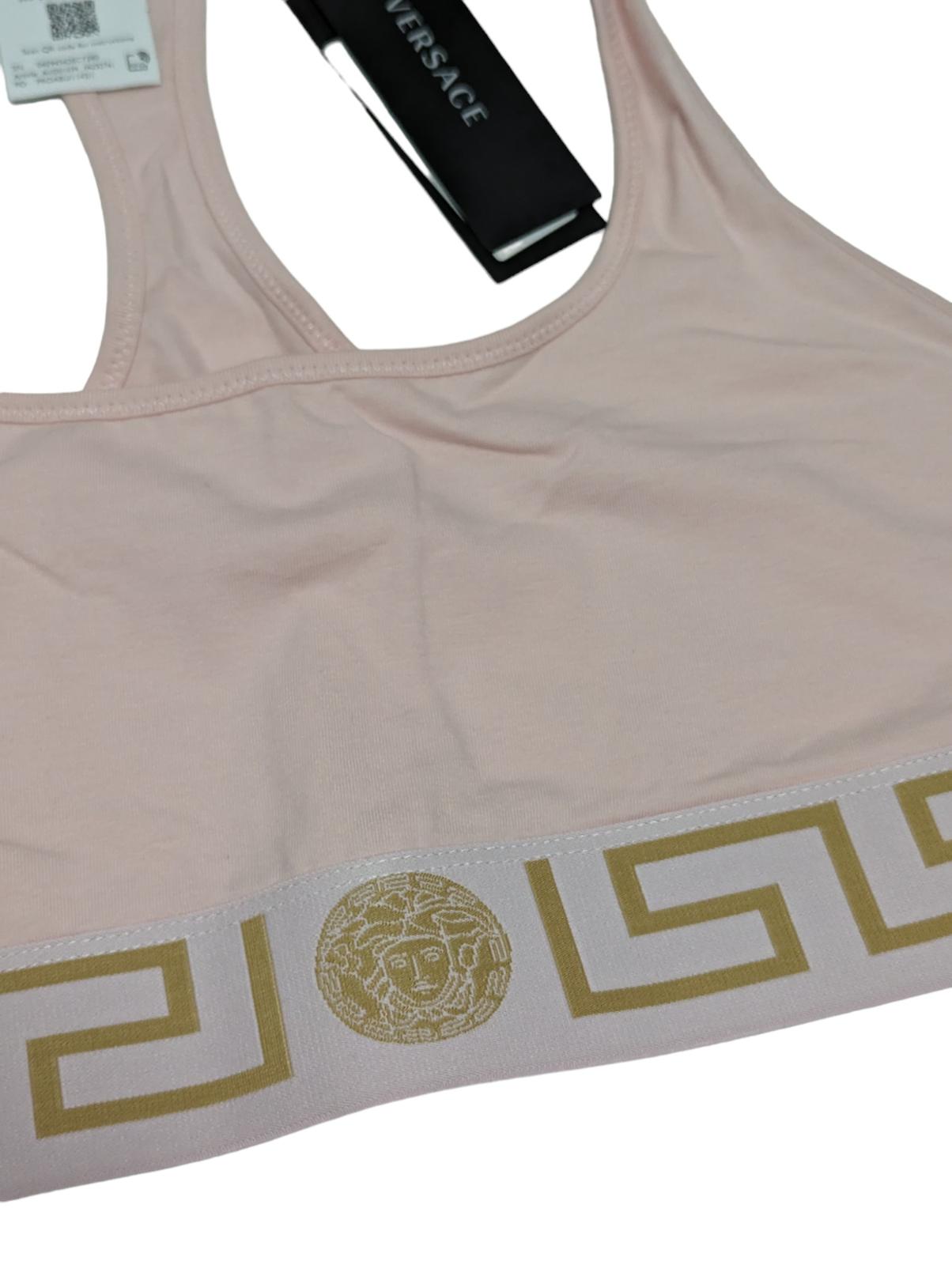 VERSACE Ladies Bralette Top Jersey Softcup Scoop Neck Greca Pink M NEW RRP 75