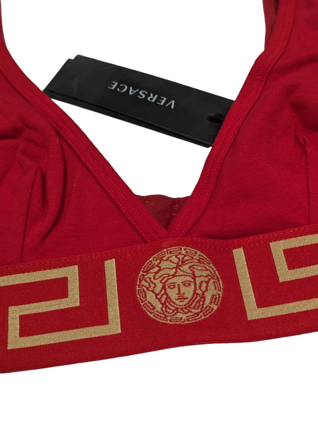 VERSACE Triangle Logo Bralette Red Soft Cup Bra Top Ladies Size S NEW RRP 125
