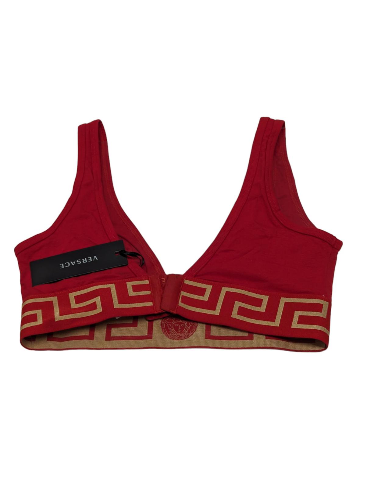 VERSACE Triangle Logo Bralette Red Soft Cup Bra Top Ladies Size S NEW RRP 125