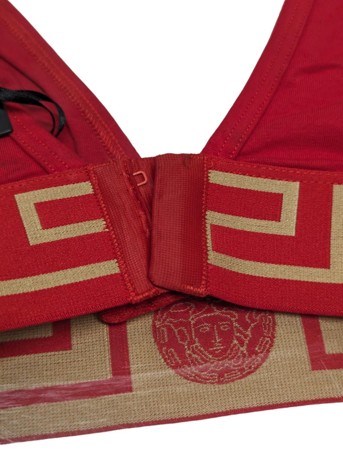 VERSACE Triangle Logo Bralette Red Soft Cup Bra Top Ladies Size S NEW RRP 125