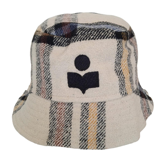 ISABEL MARANT Haley Hat Check Wool Cotton Silk Bucket Ladies Ecru 57 NEW RRP195