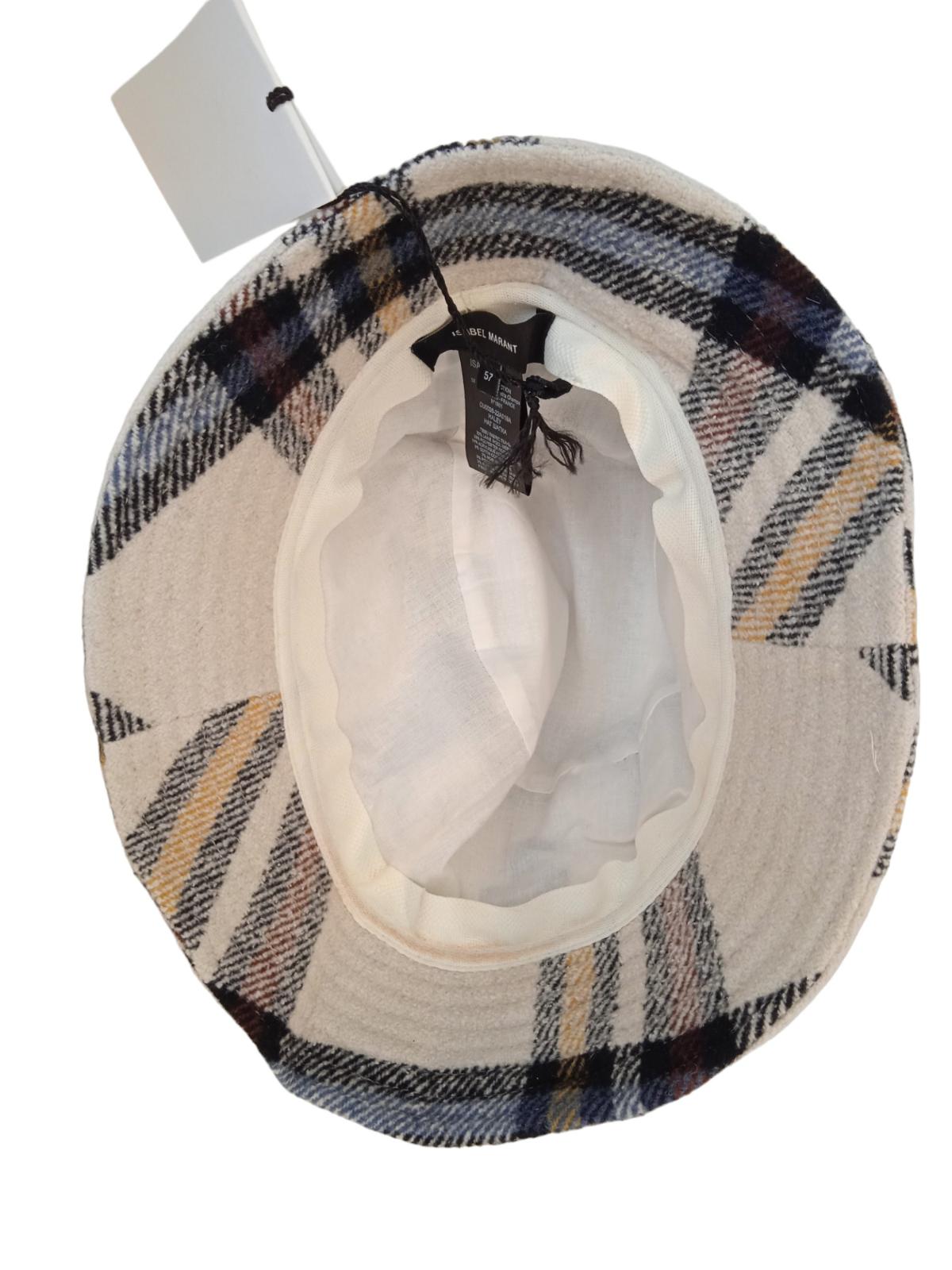 ISABEL MARANT Haley Hat Check Wool Cotton Silk Bucket Ladies Ecru 57 NEW RRP195