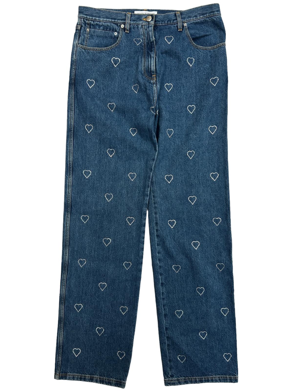 MACH & MACH Ladies Blue Jeans Wide Leg Heart Crystals Size 28 NEW RRP 690