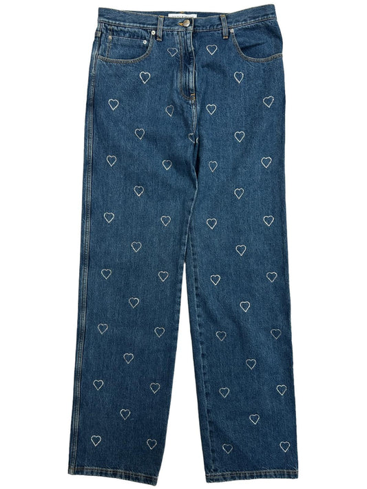 MACH & MACH Ladies Blue Jeans Wide Leg Heart Crystals Size 28 NEW RRP 690