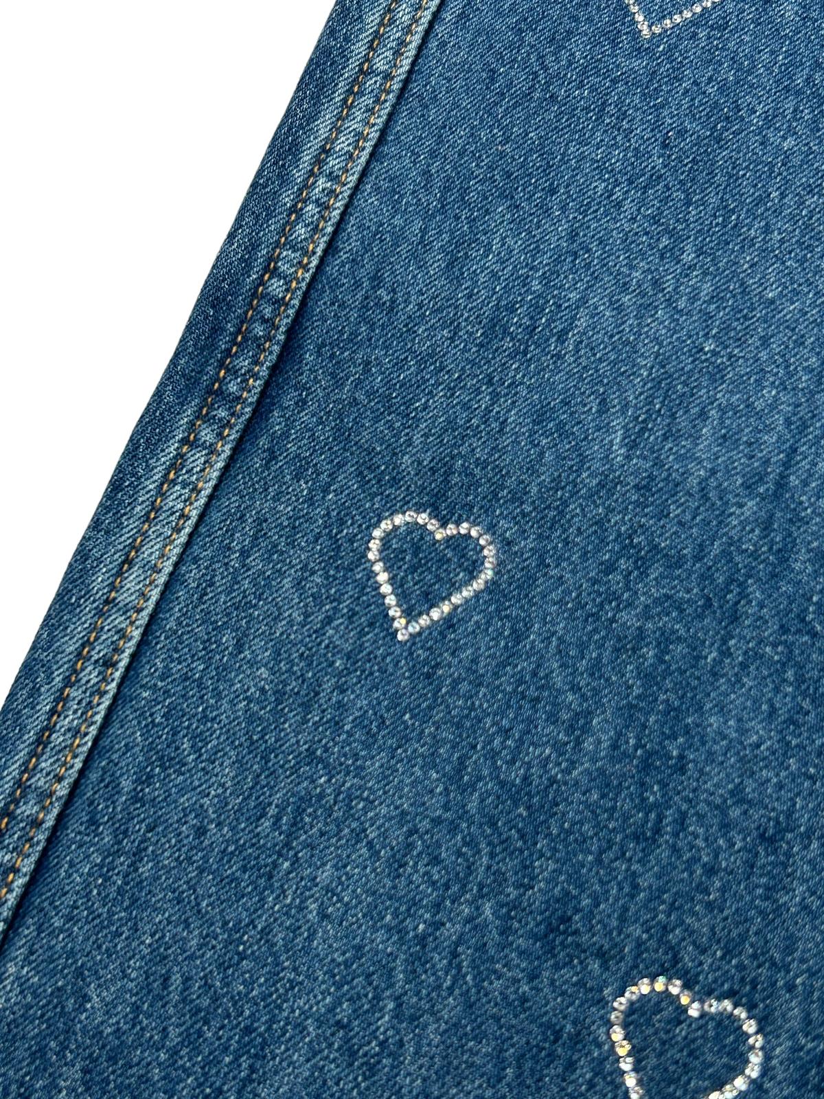 MACH & MACH Ladies Blue Jeans Wide Leg Heart Crystals Size 28 NEW RRP 690