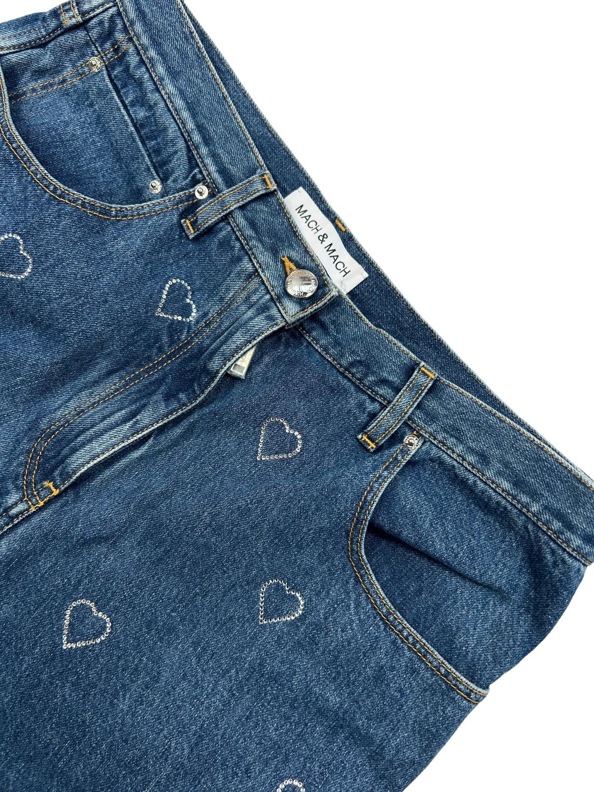 MACH & MACH Ladies Blue Jeans Wide Leg Heart Crystals Size 28 NEW RRP 690