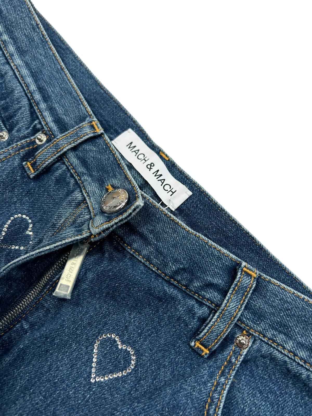 MACH & MACH Ladies Blue Jeans Wide Leg Heart Crystals Size 28 NEW RRP 690