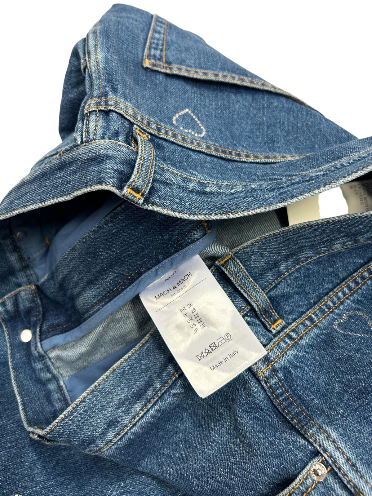 MACH & MACH Ladies Blue Jeans Wide Leg Heart Crystals Size 28 NEW RRP 690