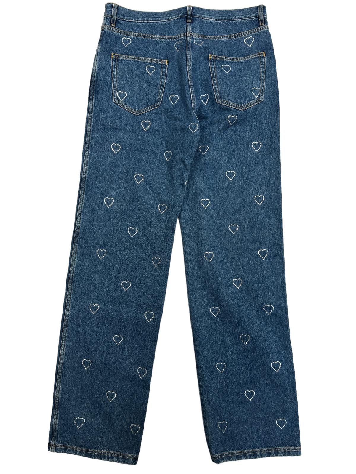 MACH & MACH Ladies Blue Jeans Wide Leg Heart Crystals Size 28 NEW RRP 690