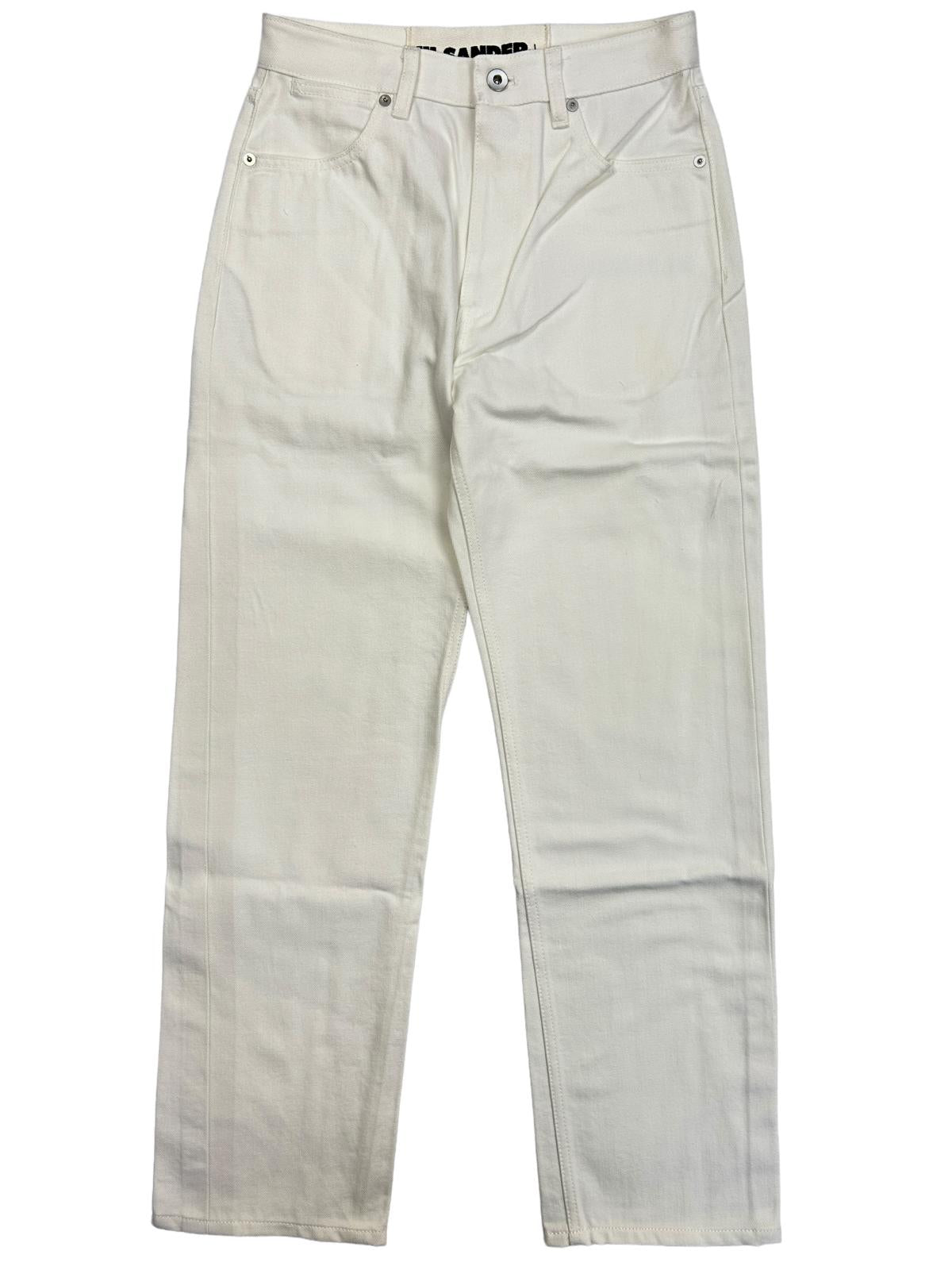 JIL SANDER Plus Jeans Straight Leg 5 Pocket Back Logo Denim White 27 NEW RRP540