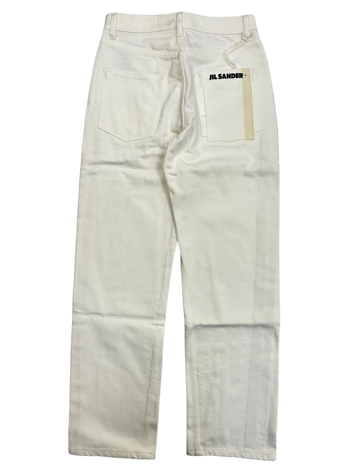 JIL SANDER Plus Jeans Straight Leg 5 Pocket Back Logo Denim White 27 NEW RRP540
