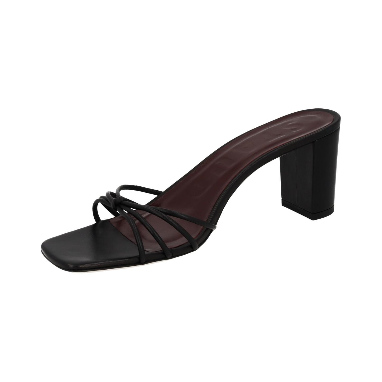 STAUD Pippa Shoes Block Heel Square Toe Sandal Black Leather EU38 UK5 NEW RRP250