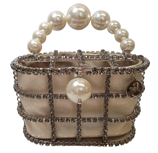 ROSANTICA Holli Chocolate Bag Faux Pearl Leather Pouch Grey Multi OS NEW RRP845