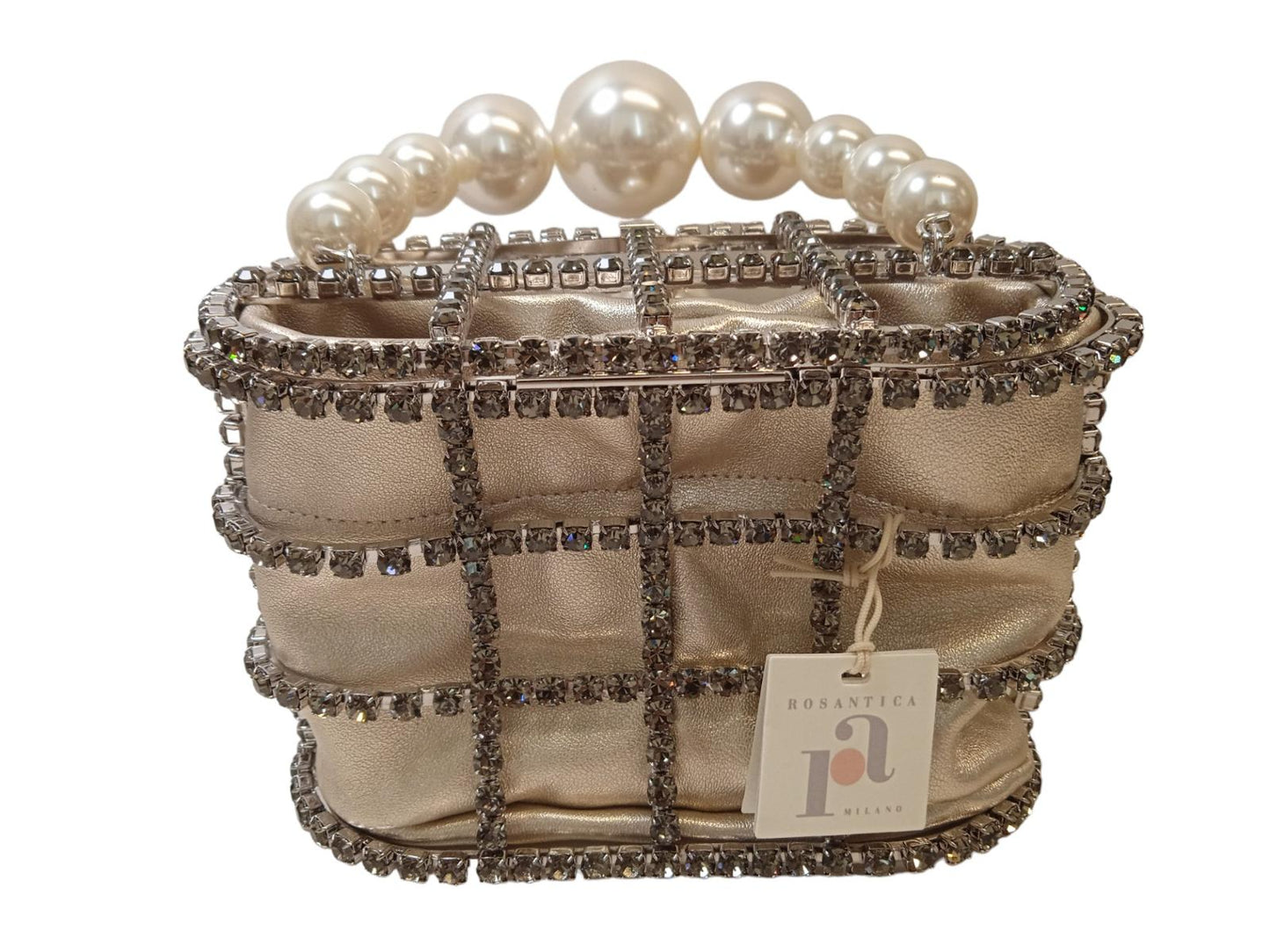 ROSANTICA Holli Chocolate Bag Faux Pearl Leather Pouch Grey Multi OS NEW RRP845