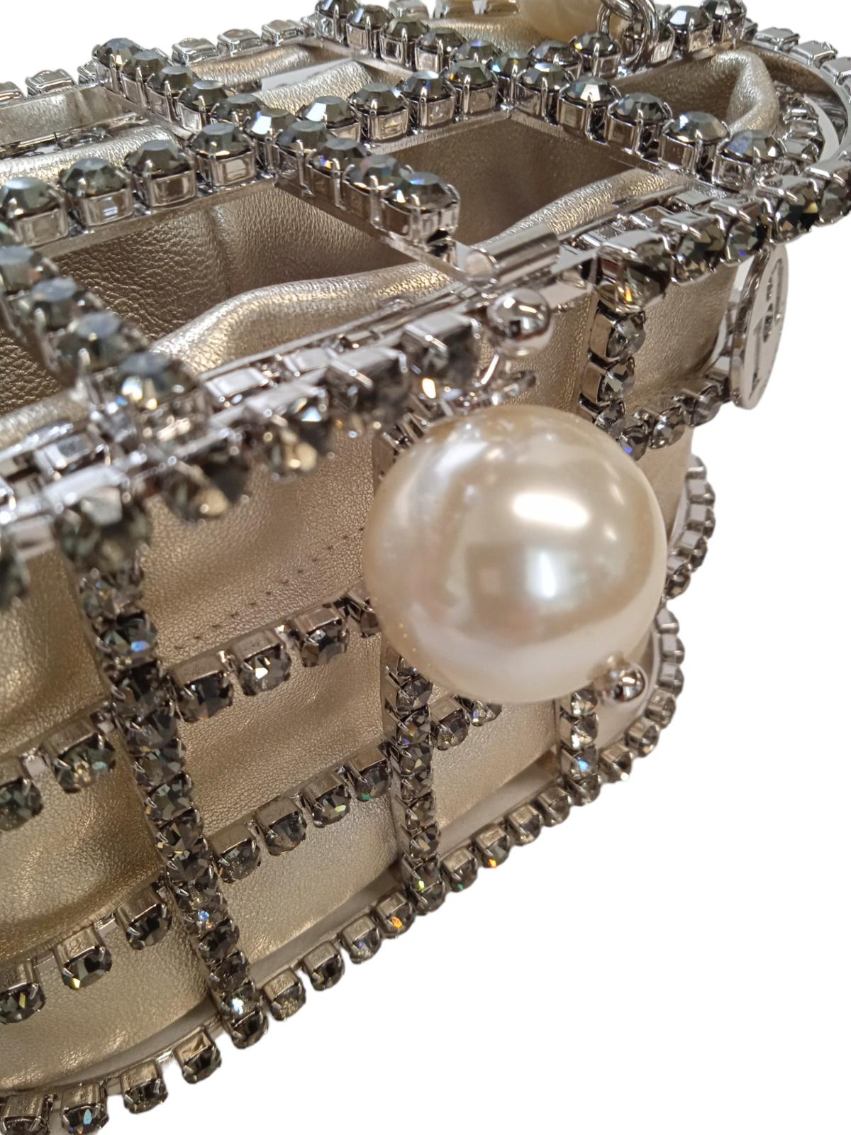 ROSANTICA Holli Chocolate Bag Faux Pearl Leather Pouch Grey Multi OS NEW RRP845