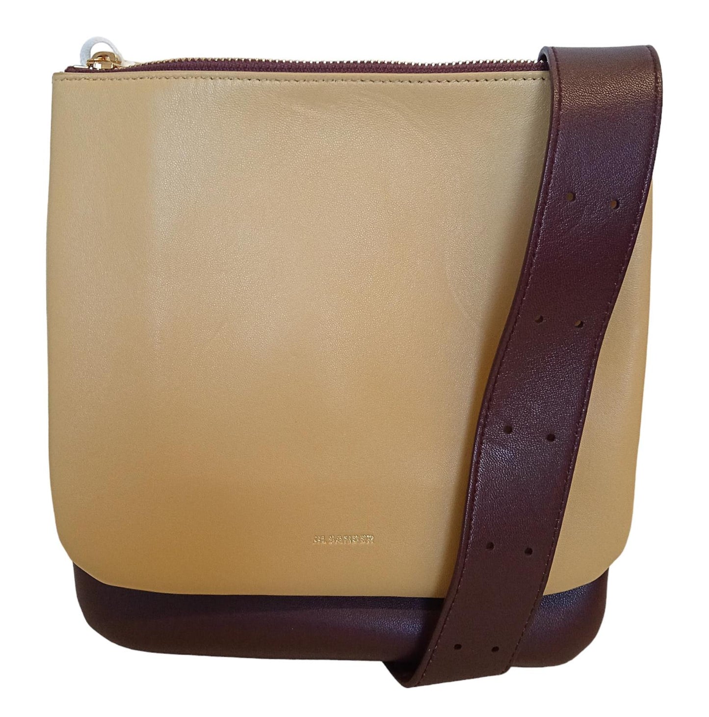 JIL SANDER Ombra Shoulder Bag Leather 2 Tone Slim Zip OS Beige/Brown NEW RRP1130