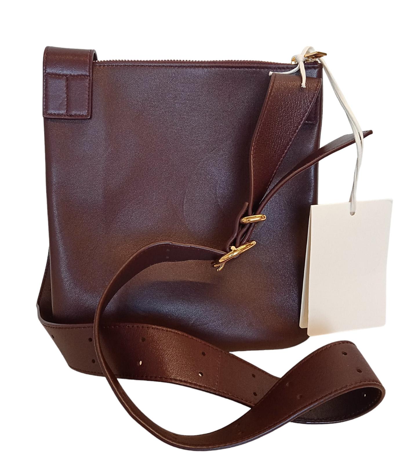 JIL SANDER Ombra Shoulder Bag Leather 2 Tone Slim Zip OS Beige/Brown NEW RRP1130