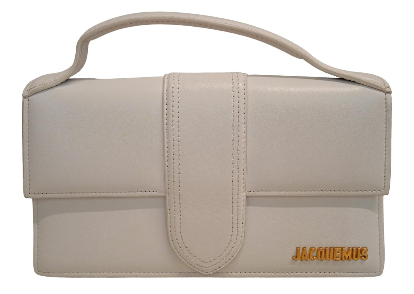 JACQUEMUS Le Grand Bambino Bag Leather Tote w Shoulder Strap White OS NEW RRP775