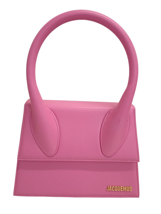 JACQUEMUS Le Grand Chiquito Bag Leather Strap Top Handle Neon Pink OS NEW RRP805