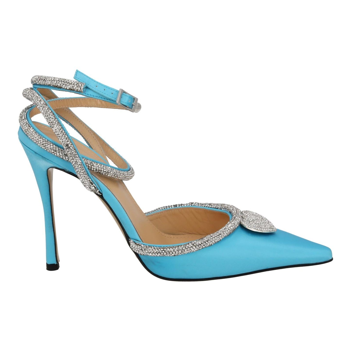 MACH & MACH Shoes Satin Crystal Heart Point Toe Pump Blue EU36 UK3 NEW RRP800