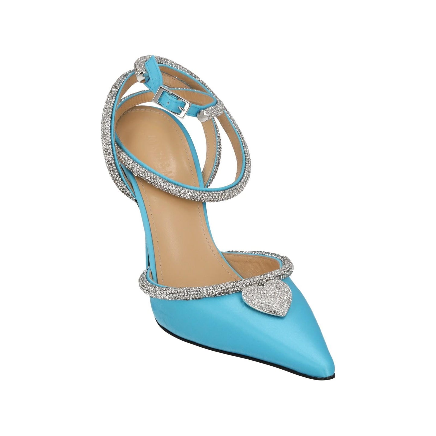 MACH & MACH Shoes Satin Crystal Heart Point Toe Pump Blue EU36 UK3 NEW RRP800