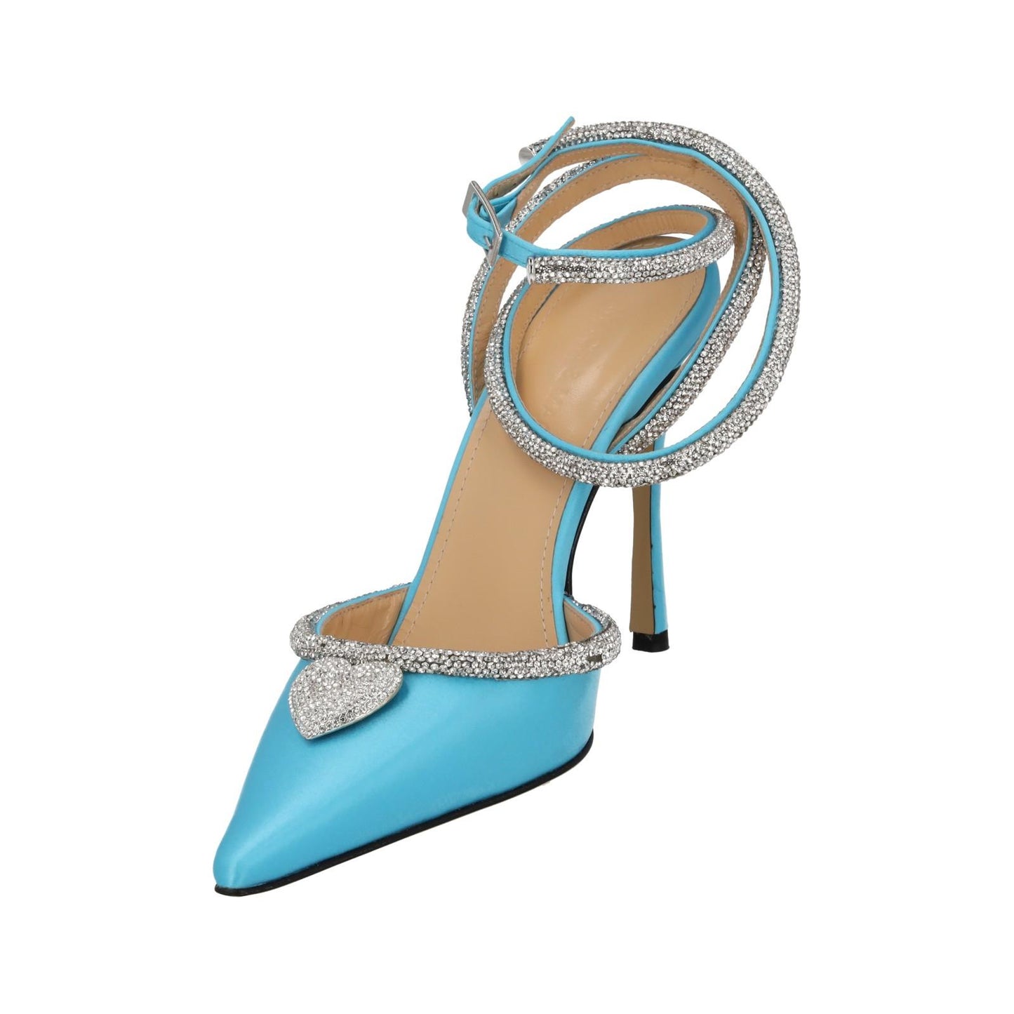 MACH & MACH Shoes Satin Crystal Heart Point Toe Pump Blue EU36 UK3 NEW RRP800