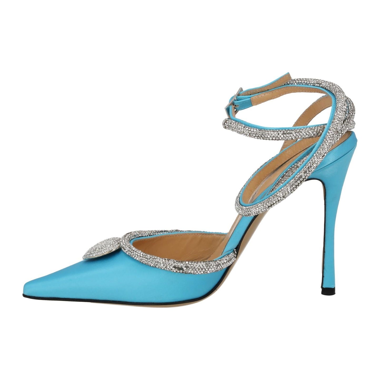 MACH & MACH Shoes Satin Crystal Heart Point Toe Pump Blue EU36 UK3 NEW RRP800