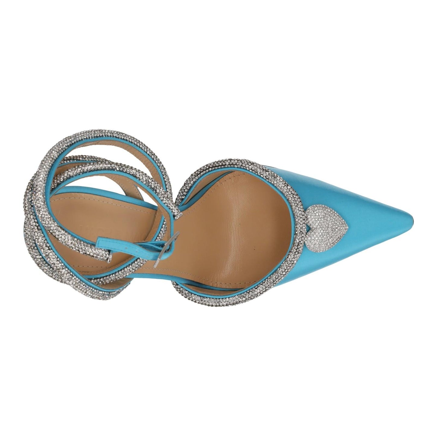 MACH & MACH Shoes Satin Crystal Heart Point Toe Pump Blue EU36 UK3 NEW RRP800