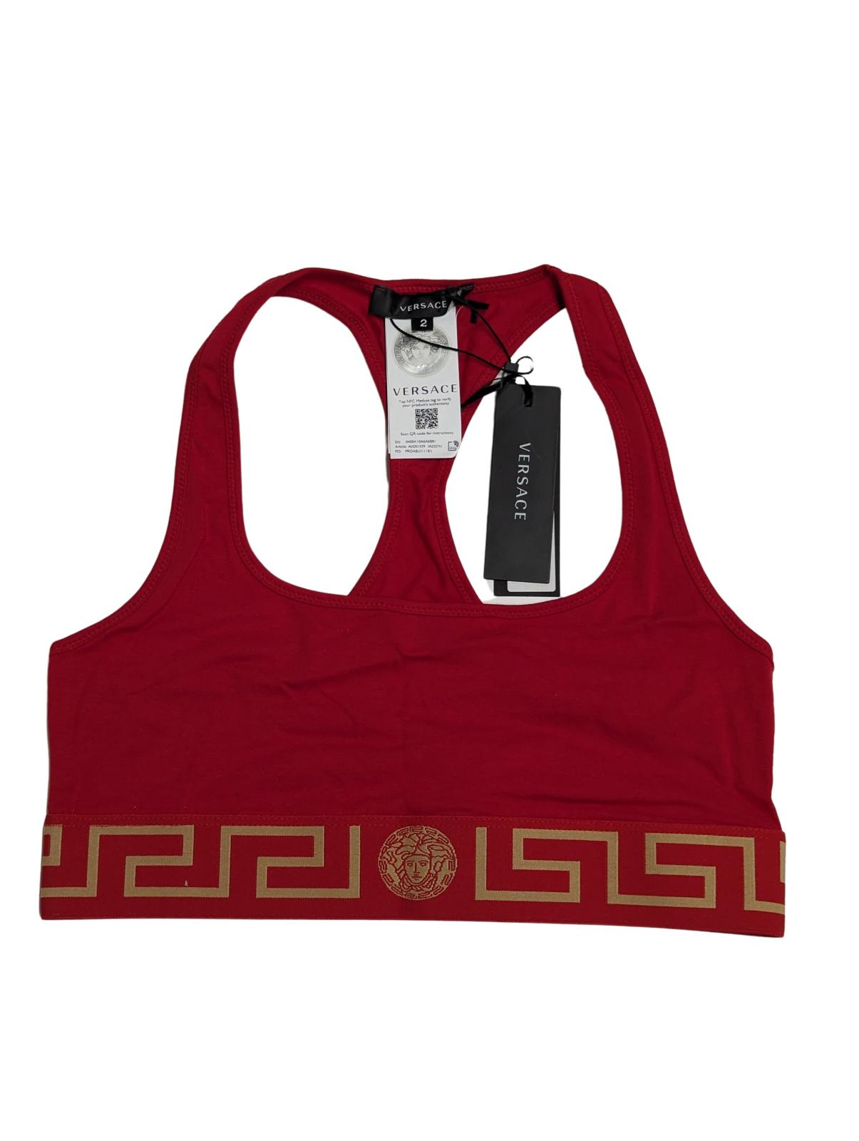 VERSACE Racerback Bralette Red Greca Pattern Waistband Size S NEW RRP 75