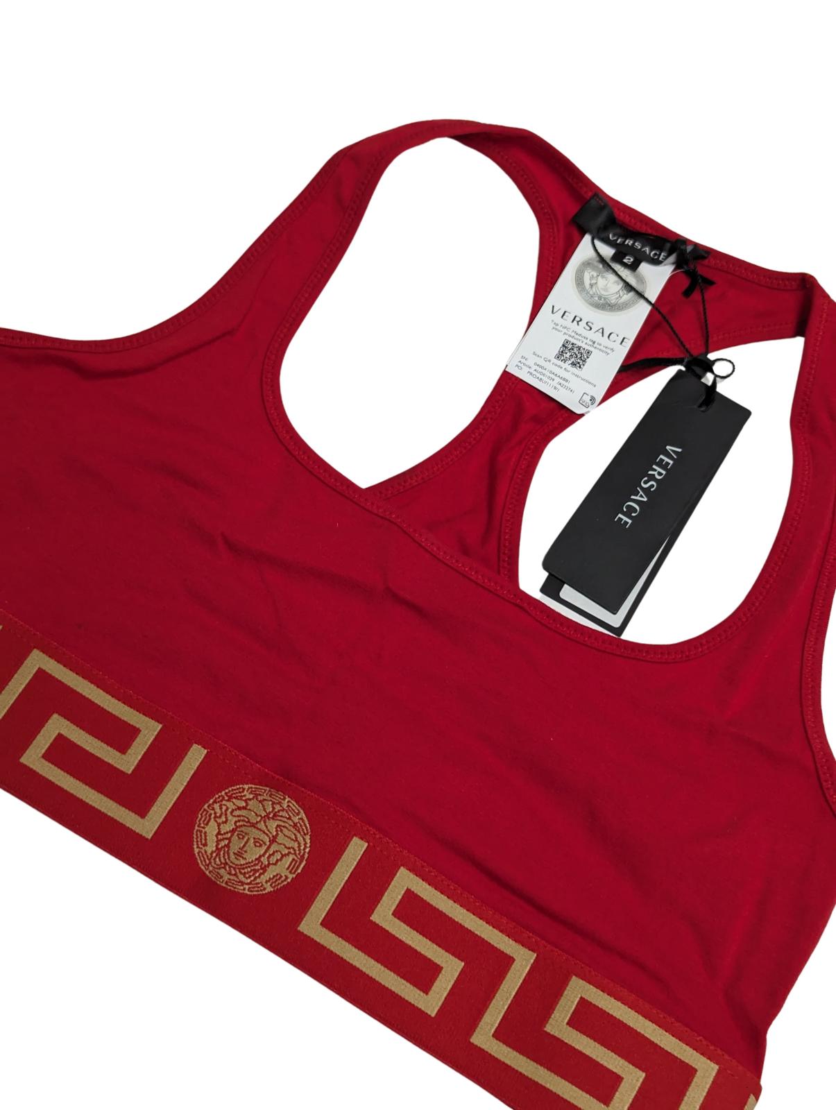 VERSACE Racerback Bralette Red Greca Pattern Waistband Size S NEW RRP 75