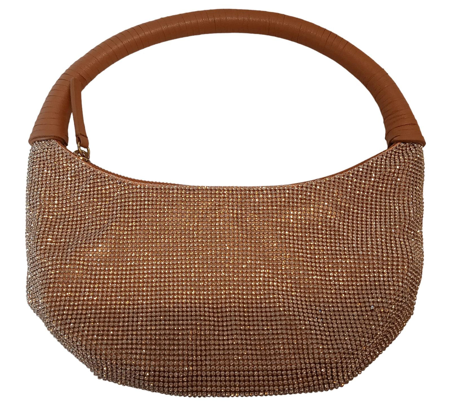 STAUD Pepper Crystal Bag Tote Fabric Leather Handle Zip Brown OS NEW RRP310