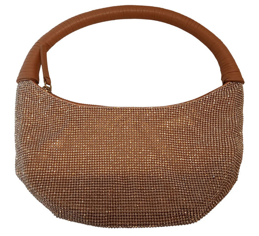 STAUD Pepper Crystal Bag Tote Fabric Leather Handle Zip Brown OS NEW RRP310