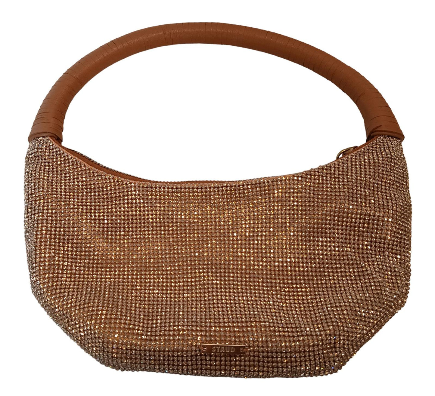 STAUD Pepper Crystal Bag Tote Fabric Leather Handle Zip Brown OS NEW RRP310