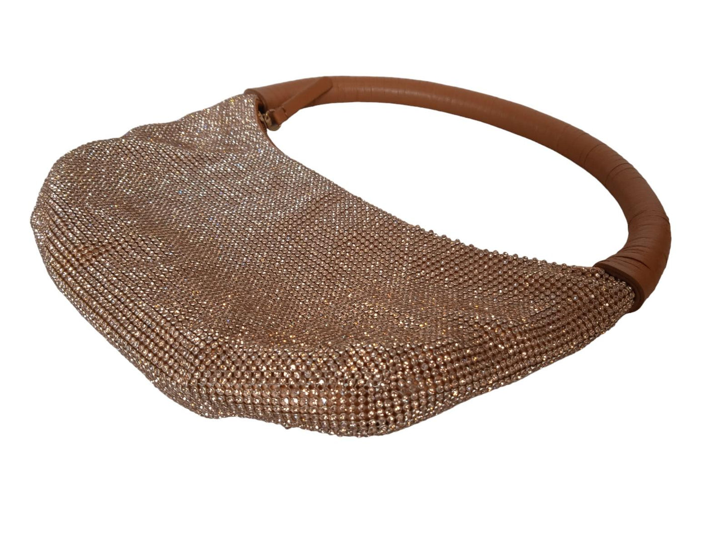 STAUD Pepper Crystal Bag Tote Fabric Leather Handle Zip Brown OS NEW RRP310