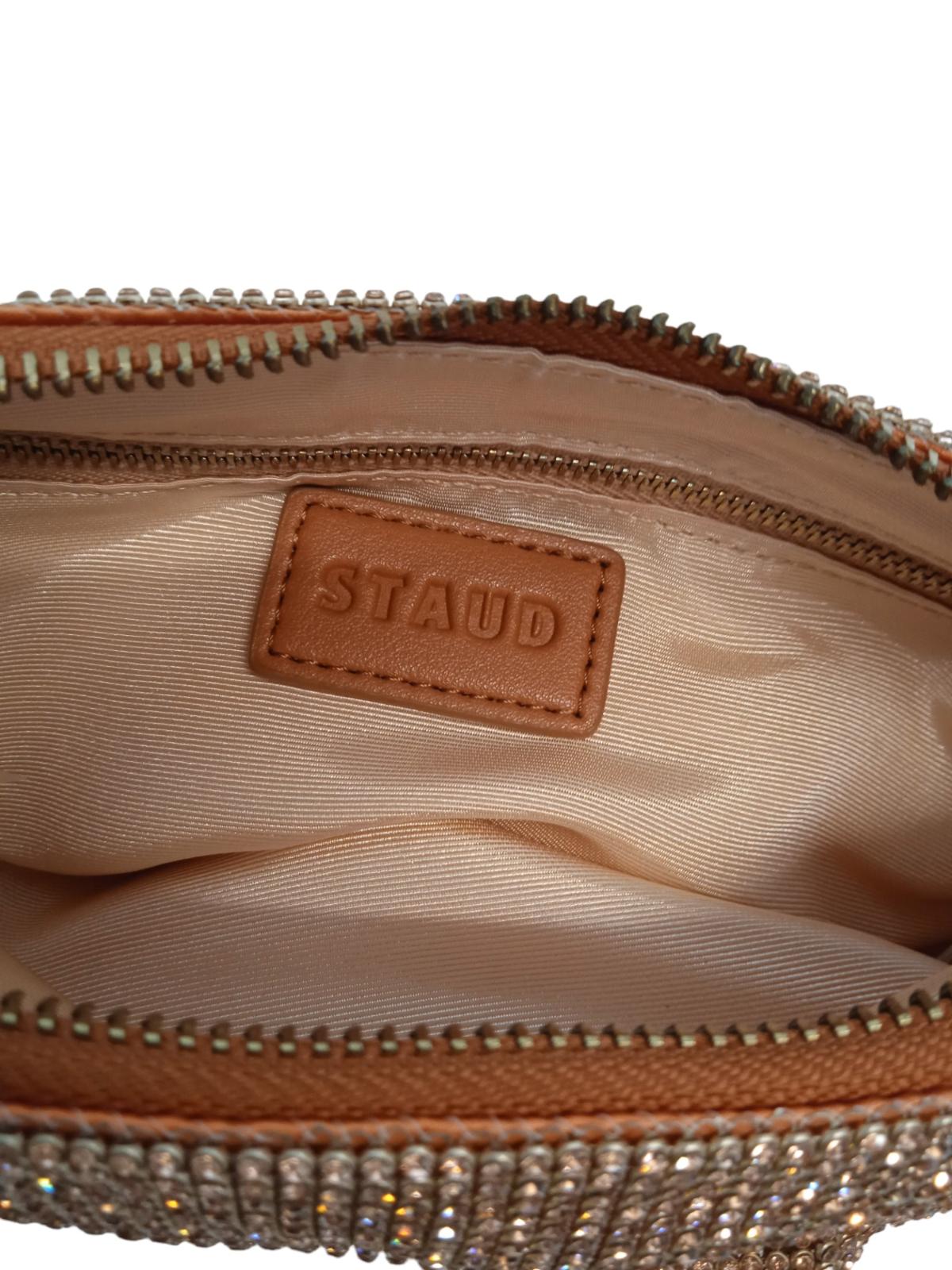 STAUD Pepper Crystal Bag Tote Fabric Leather Handle Zip Brown OS NEW RRP310