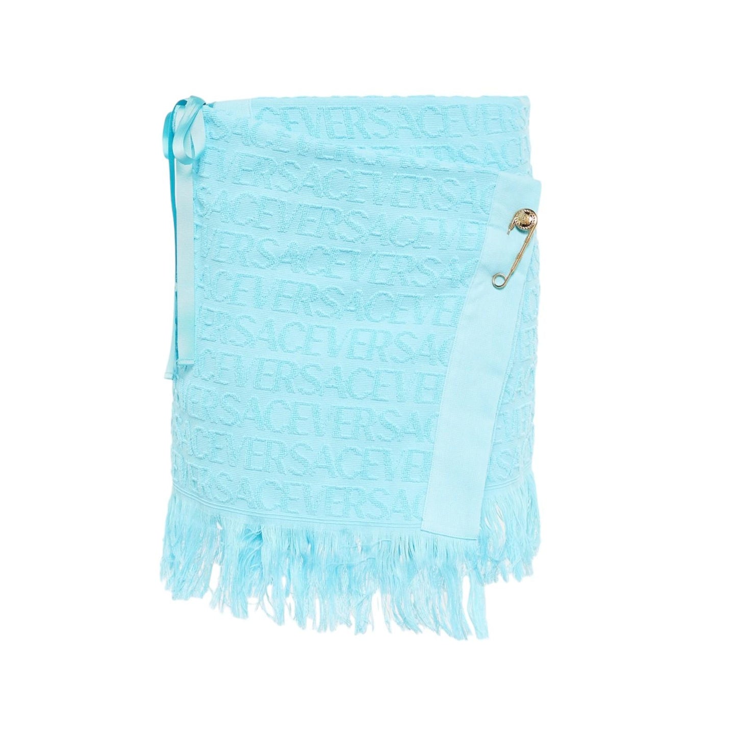 VERSACE x DUA LIPA Terry Cotton Skirt Mini Wrap Logo Jacquard Blue OS NEW RRP435