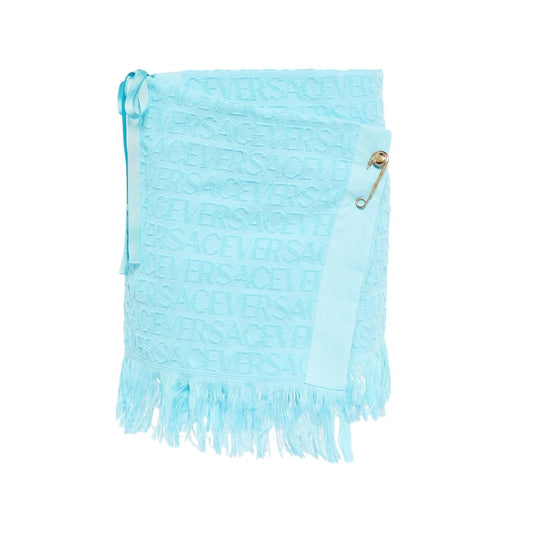 VERSACE x DUA LIPA Terry Cotton Skirt Mini Wrap Logo Jacquard Blue OS NEW RRP435