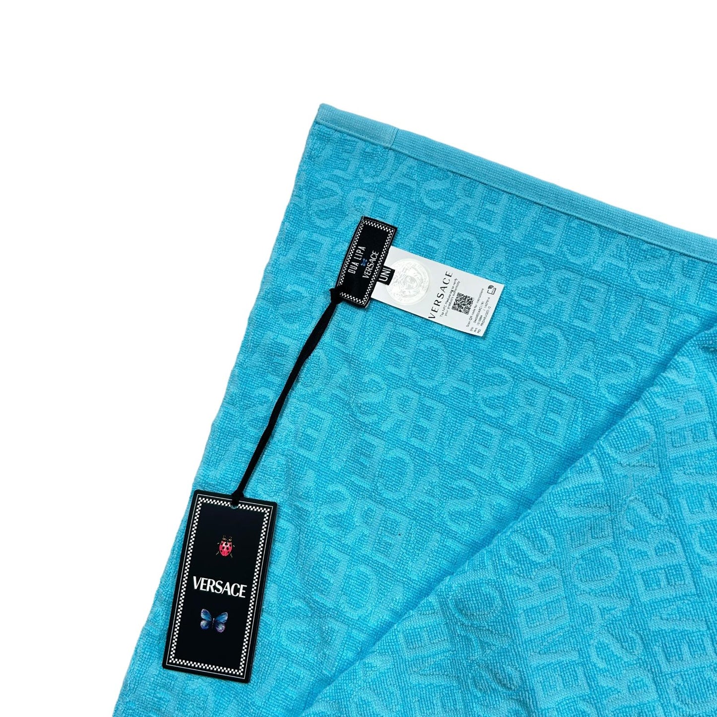 VERSACE x DUA LIPA Terry Cotton Skirt Mini Wrap Logo Jacquard Blue OS NEW RRP435