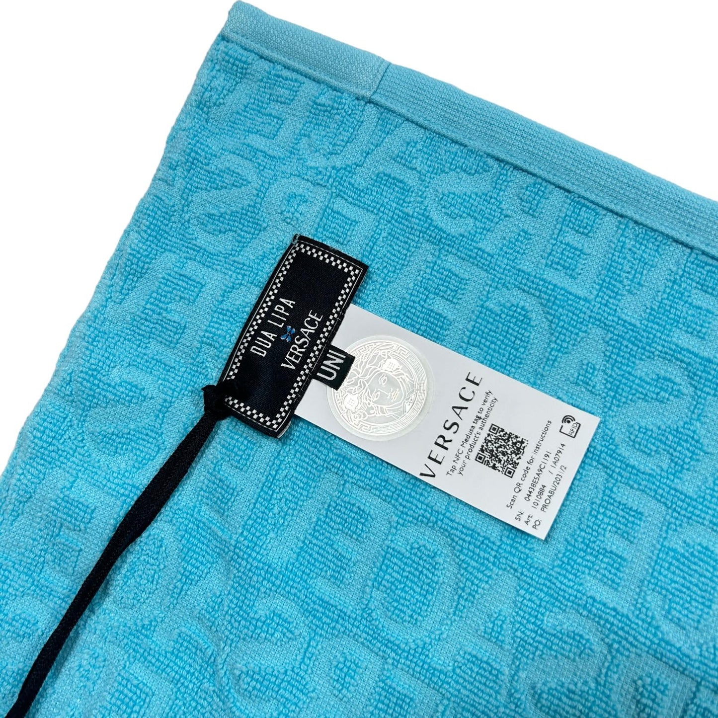 VERSACE x DUA LIPA Terry Cotton Skirt Mini Wrap Logo Jacquard Blue OS NEW RRP435