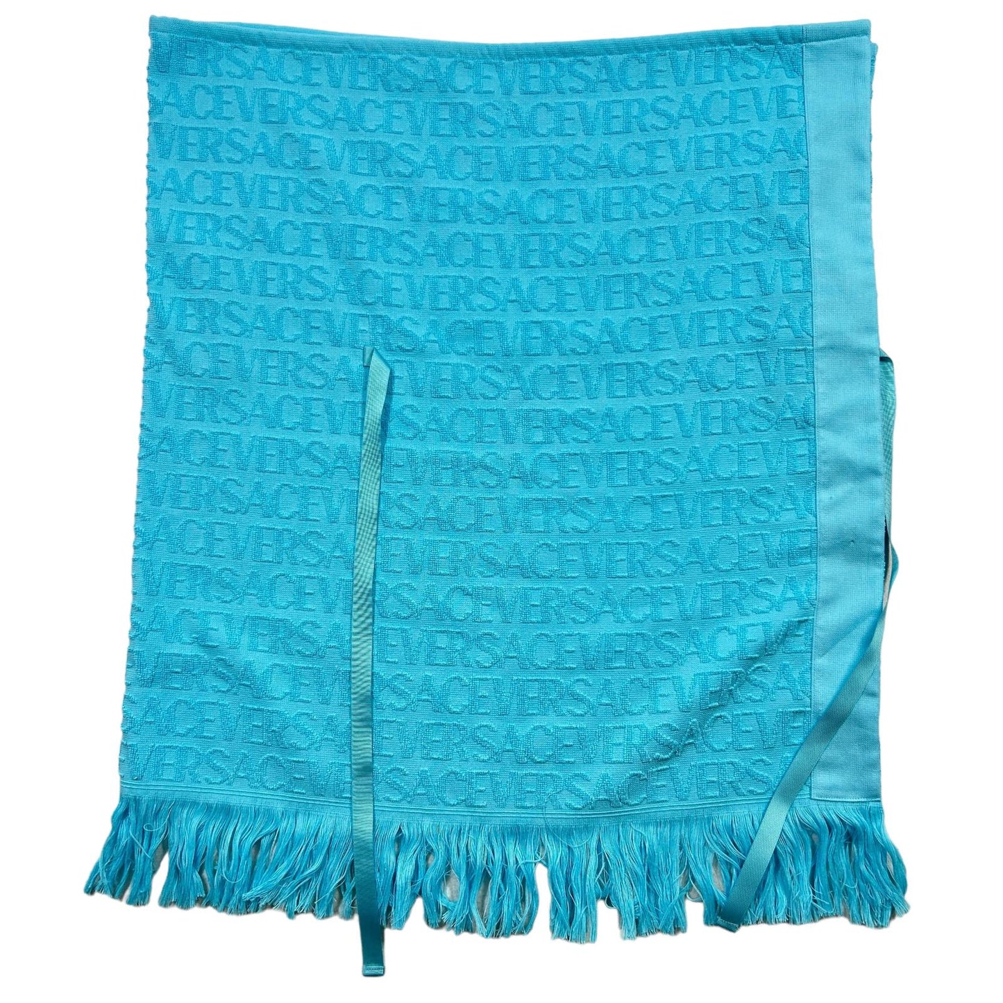 VERSACE x DUA LIPA Terry Cotton Skirt Mini Wrap Logo Jacquard Blue OS NEW RRP435