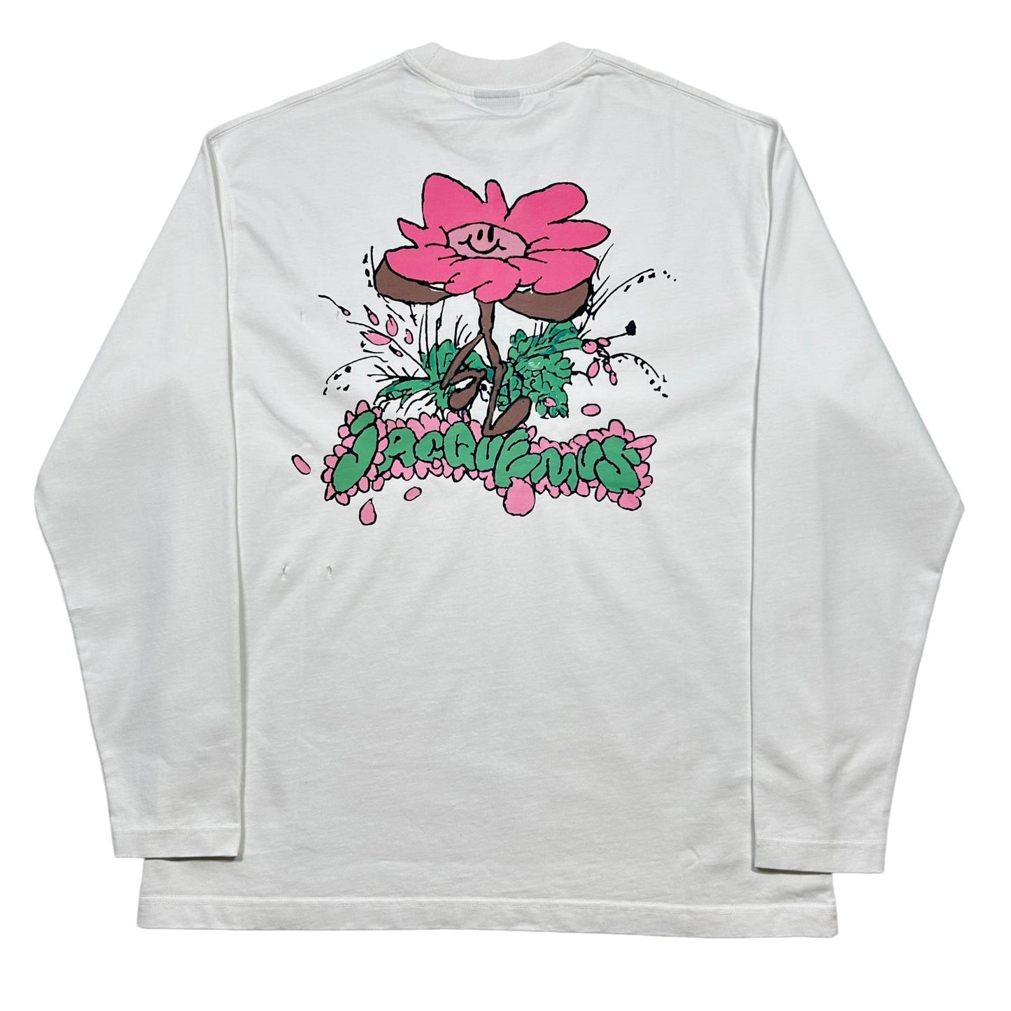 JACQUEMUS Long Sleeve Cotton Tshirt Desenho Print Marguerite White M NEW RRP 235