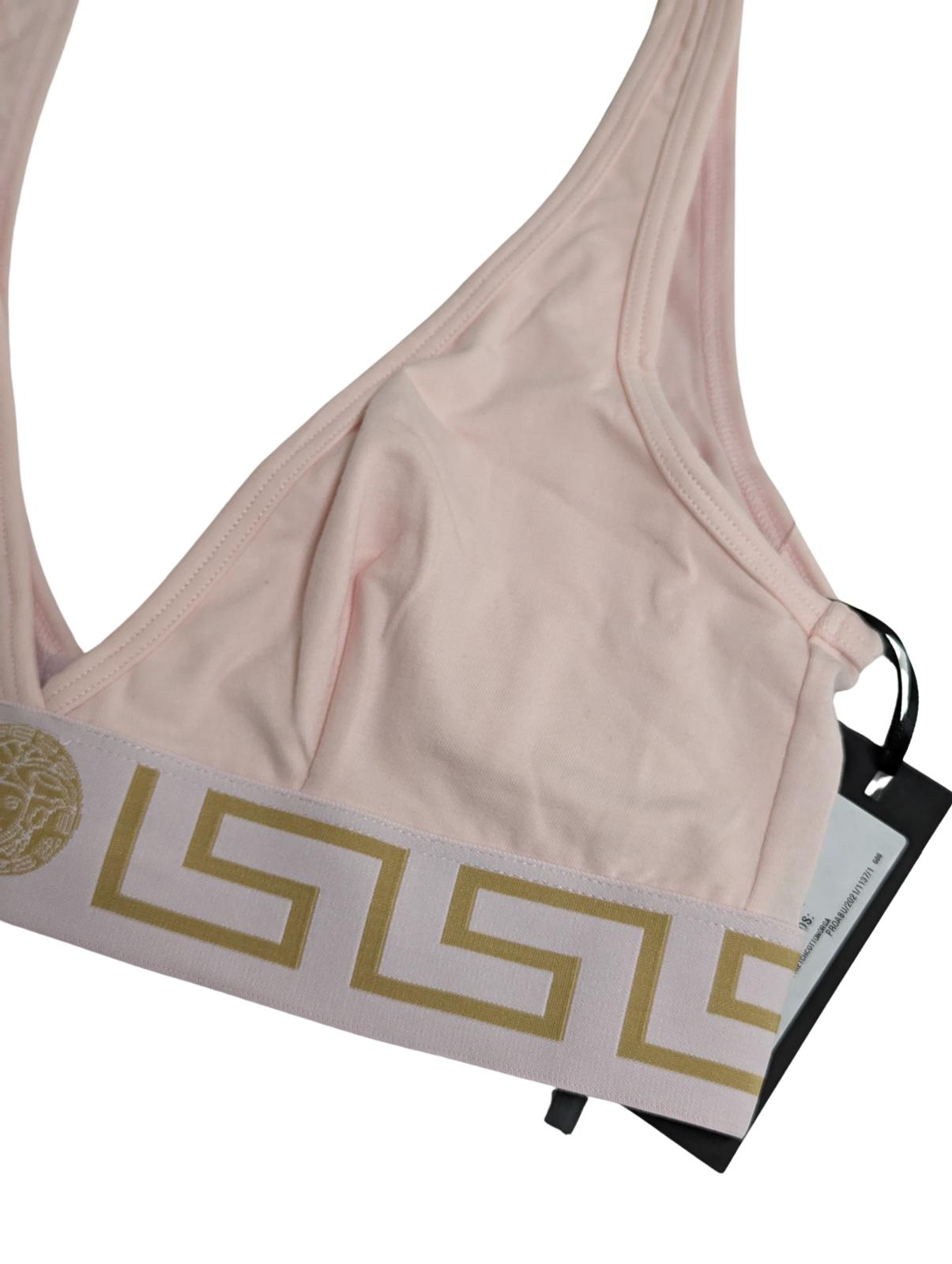 VERSACE Jersey Softcup V Neck Bralette Greca Waistband Candy Pink M NEW RRP 85