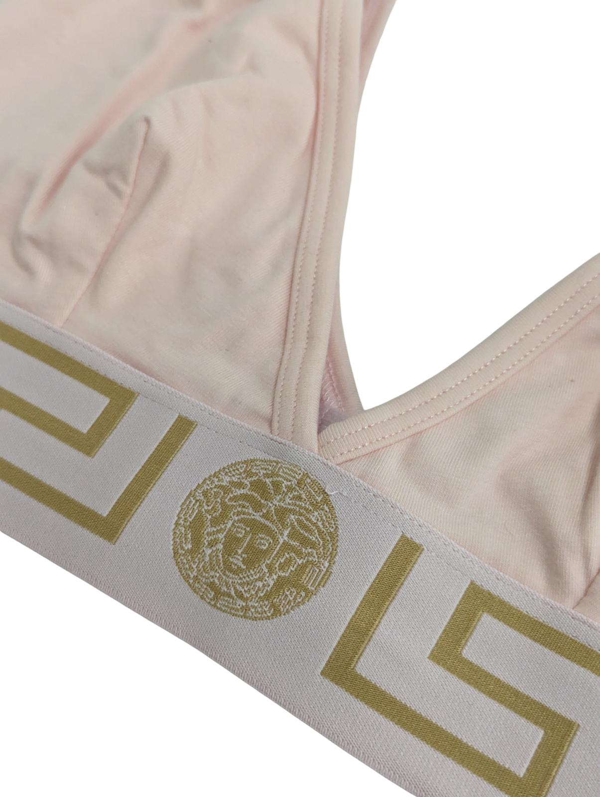 VERSACE Jersey Softcup V Neck Bralette Greca Waistband Candy Pink M NEW RRP 85