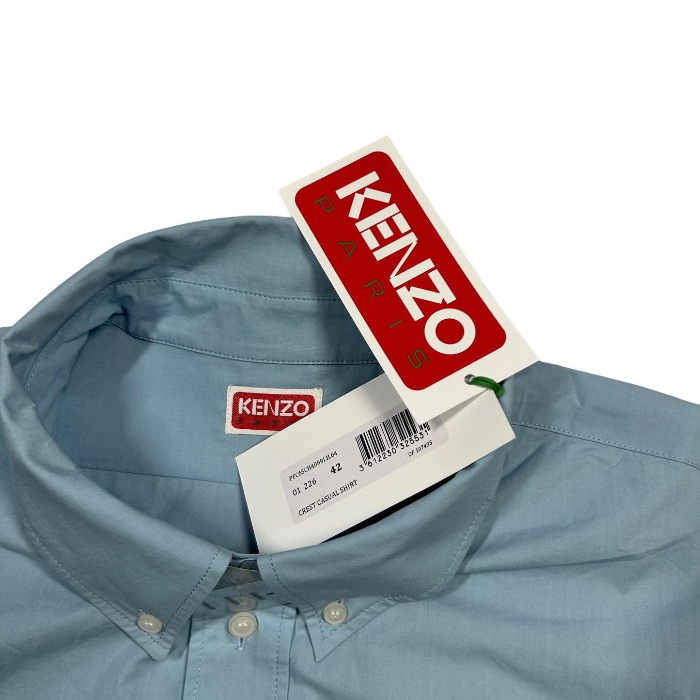 KENZO Cotton Crest LS Button Up Shirt Mens Blue Size:42 NEW RRP: 215