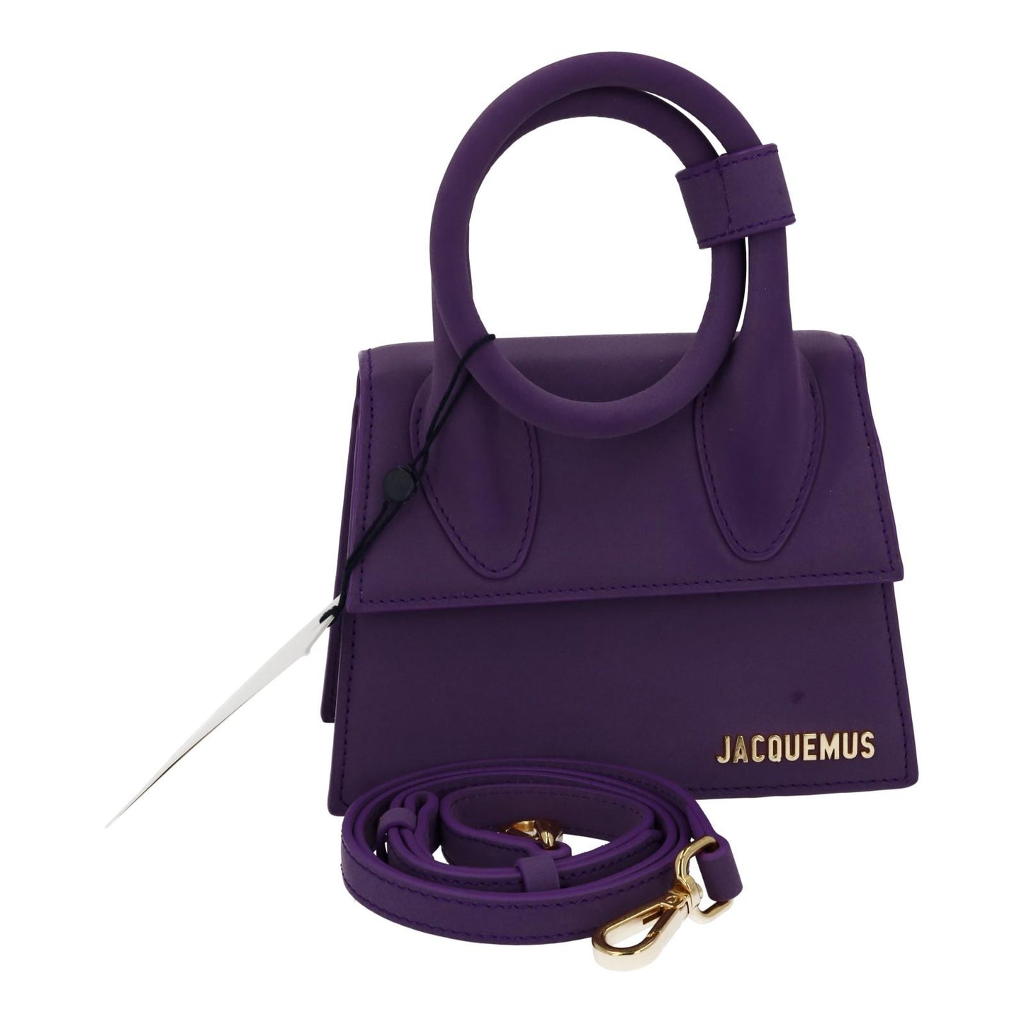 JACQUEMUS Handbag Le Chiquito Noeud Crossbody Strap Purple Leather NEW RRP565