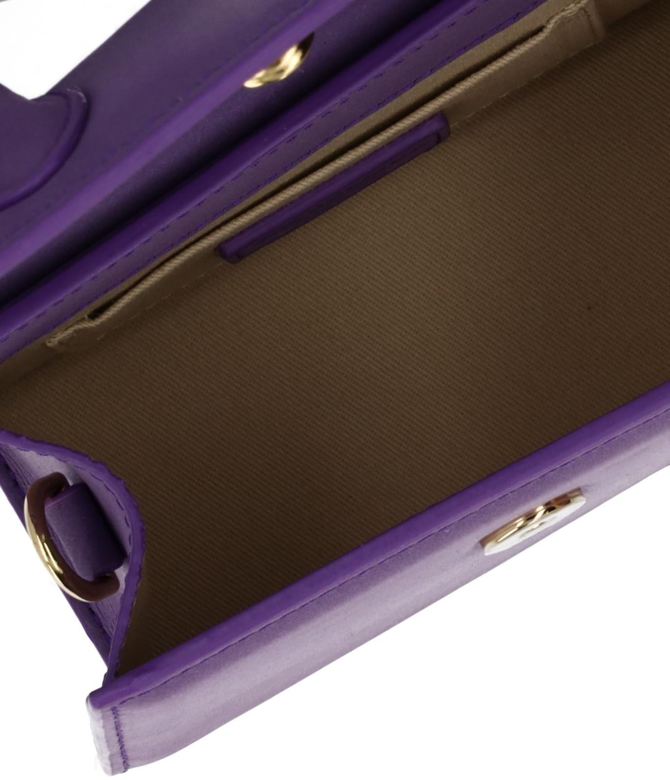 JACQUEMUS Handbag Le Chiquito Noeud Crossbody Small Purple Leather NEW RRP565