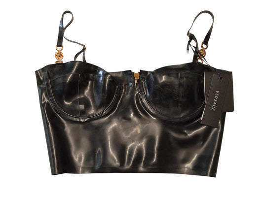 VERSACE Ladies Black Latex Medusa 95 Bustier Cropped Top IT42 UK10 RRP1635 NEW